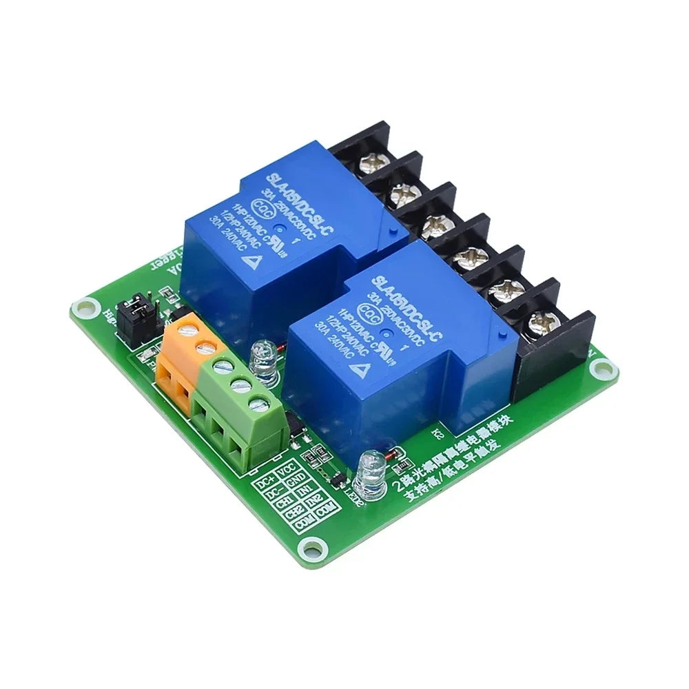 1 2 Channel Relay Module ONE TWO Channels 30A with Optocoupler Isolation 5V 12V 24V Supports High and Low Triger Trigger Quake