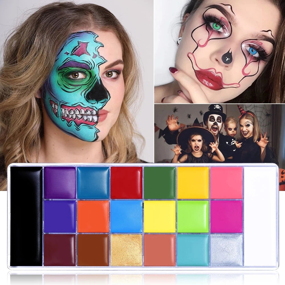Paint Body Makeup Halloween Face Body Art 20 Color Painting Kit with Brushes Sticker Templates Safe Ingredient Available for Kid Quake