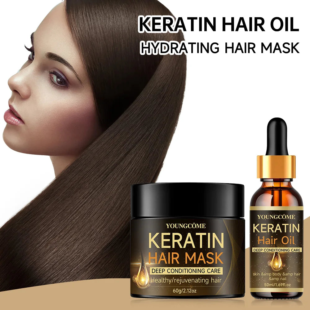 Keratin Hair Mask Professional Hair Mask Deep conditioner essential oil set,RepairDry Frizzy Damaged Cream Pro Soft Smooth Shiny Quake