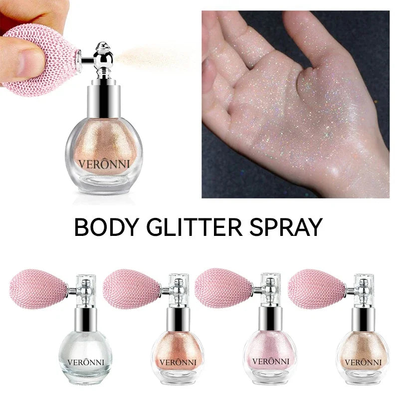 High Gloss Body Diamond Shimmering Spray Powder Highlight Powder Makeup Suitable for Facial and Body Skin Hair Clothes Cosmetics Quake