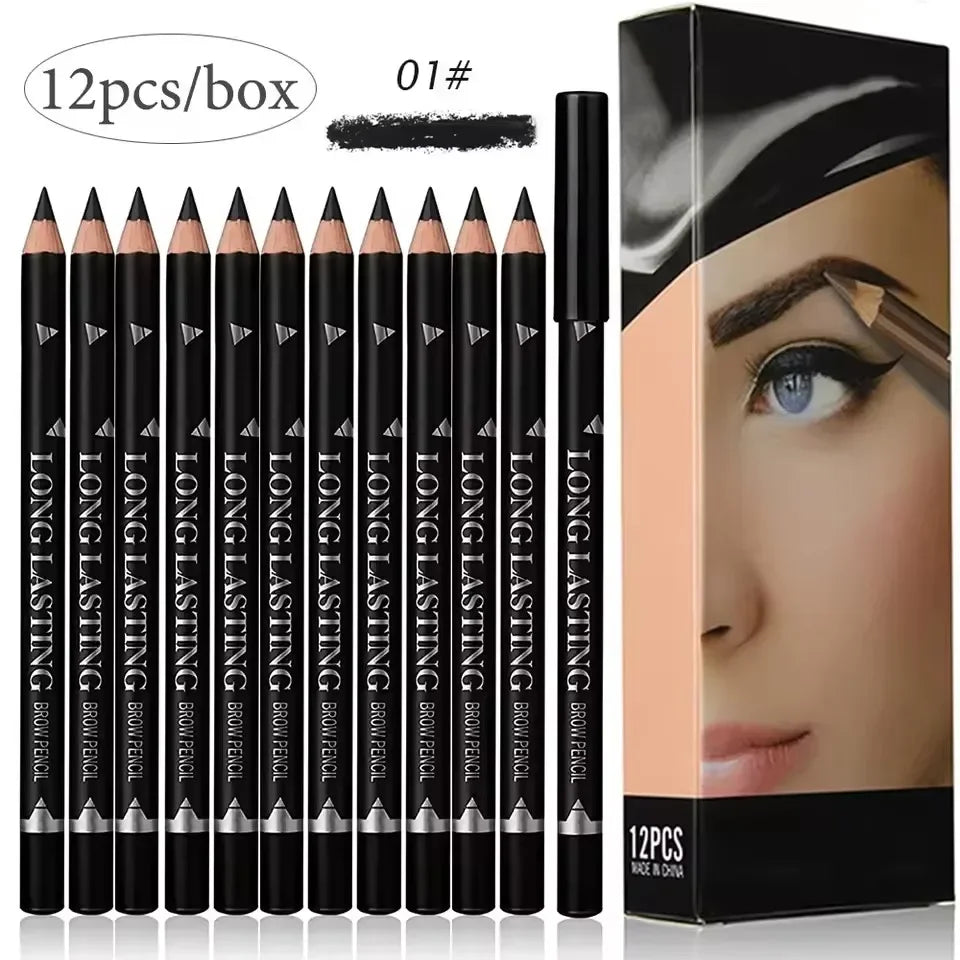 6/12Pcs Eye Brow Pencil Waterproof Professional Women Eye Makeup Pen Easy Color Natural Black Brown Cosmetic Beauty Eyebrow Tool Quake 12pcs Black 01