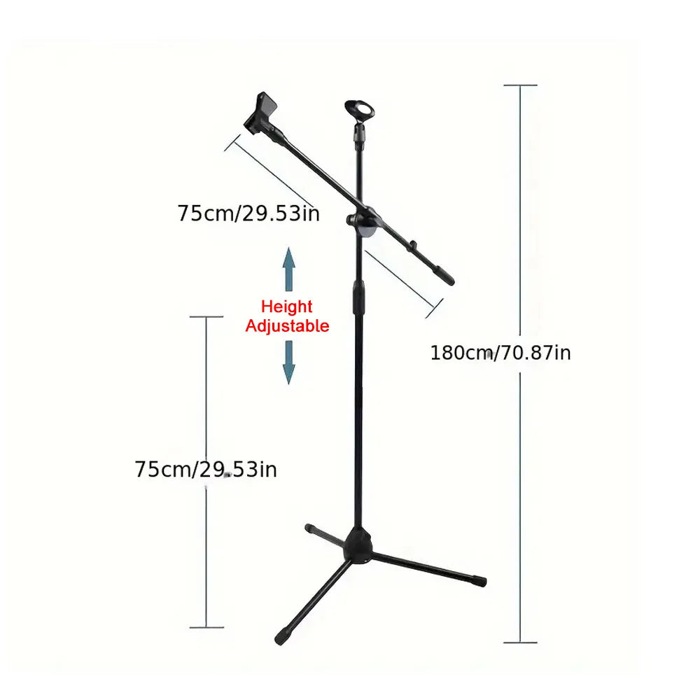 Tripod Microphone Stand Boom Mic Stand with 2 Mic Clip Holder Collapsible Adjustable Mic Bracket Quake