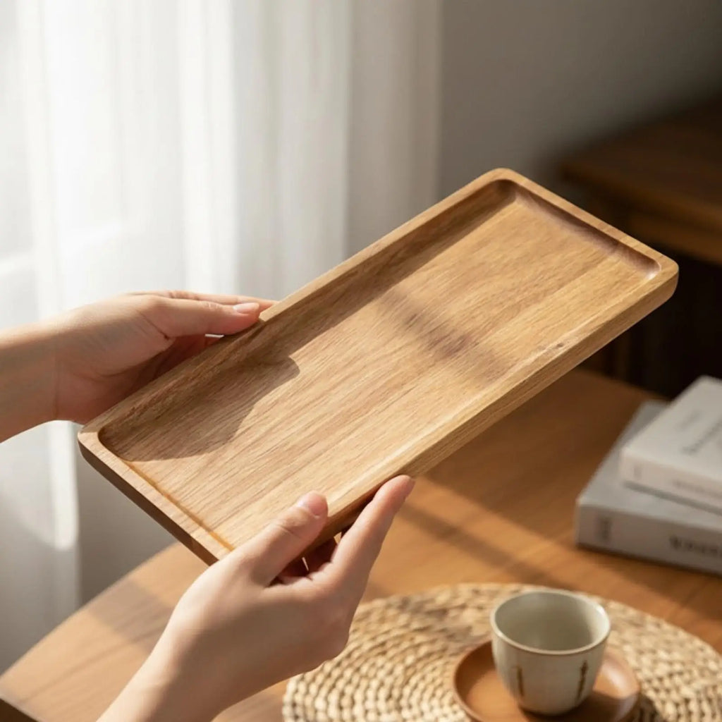 Lightweight Wood Serving Tray for Desserts and Drinks Smooth Grain Finish for Coffee Table Decor Elegant Kitchen Accessory Quake