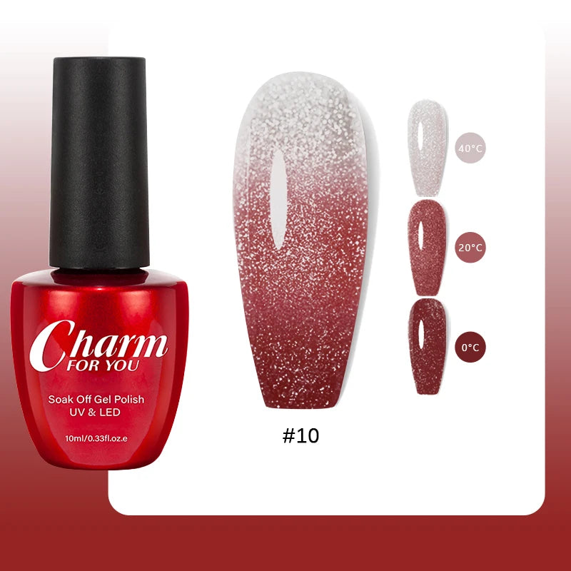 10ml Glitter Thermal Gel Nail Polish 3 Layers Temperature Changing Semi Permanant Soak Off UV LED Nail Art Gel Varnish DIY Gel Quake 10