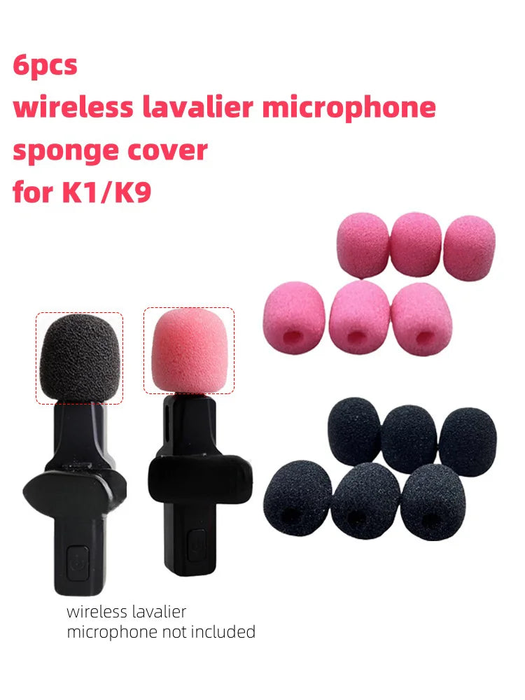6pcs Wireless Lavalier Microphone Sponge Cover for K1,K9 Wireless Lapel Mic Foam, Mini Mic Windscreen Foam Cover for K1,K9 Quake