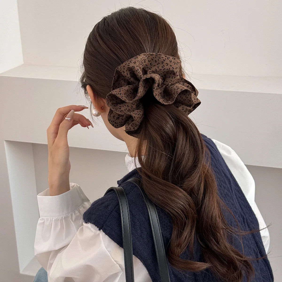 Retro Leopard Print Hair Scrunchies Large Ruffle Elastic Rubbber Bands Elegant Simple Fashion Durable Ponytail Holder Head Ropes Quake