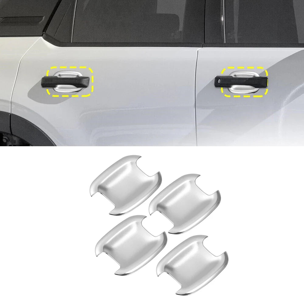 For Ford Bronco Sport 2021 2022 4Pcs Silver ABS Car Exterior Door Handle Bowl Cup Cover Guard Trim Case Accessories Chrome Quake Silver