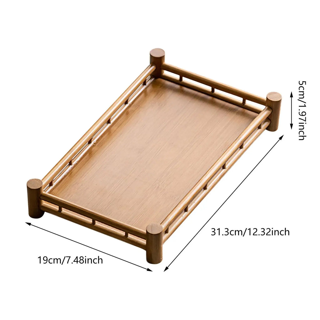 Table Tea Serving Tray Storage Tray Wood Serving Platter Bamboo Tray for Tea for Restaurants Snacks Living Room Lunch Home Decor Quake