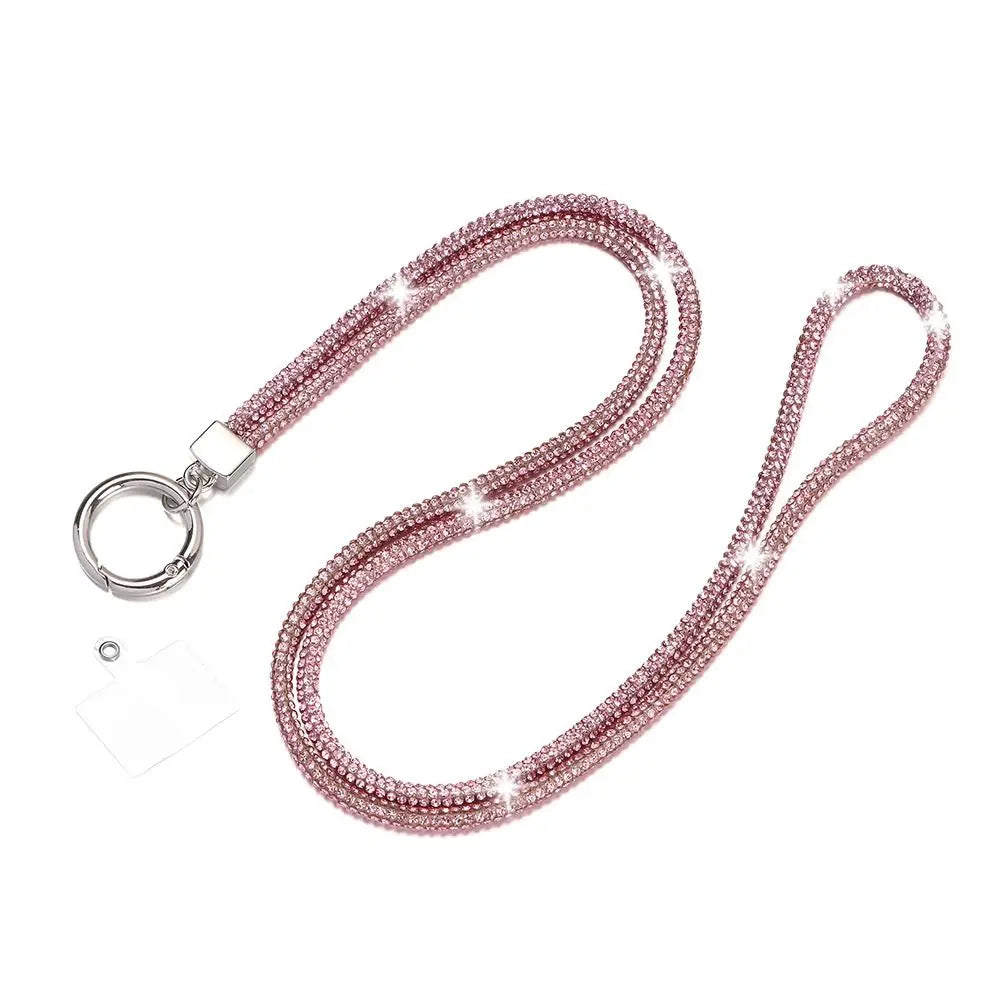 Glitter Rhinestone Phone Lanyard Phone Diamond Crystal Chain Straps Keychain Hanging Anti-lost Rope Quake pink