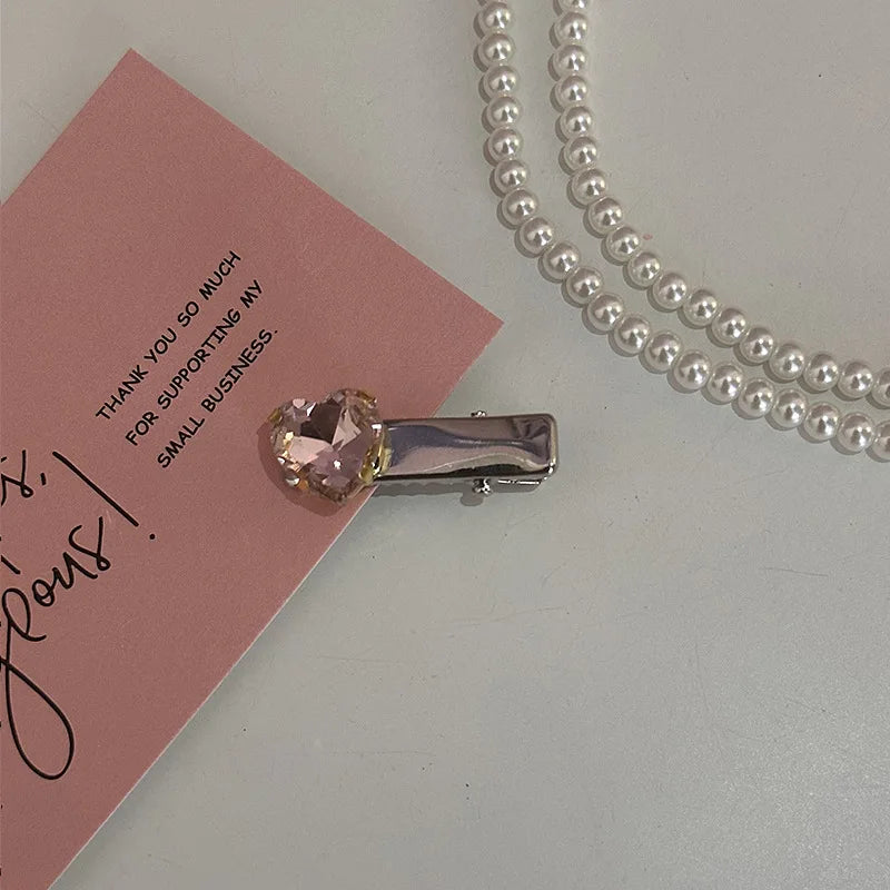 Rhinestone Love Heart Hairpins Y2K Pink Women Girls Sweet Cool Barrettes Women Korean Fashion Hiphop Hair Clip Style Accessories Quake 1ax pink