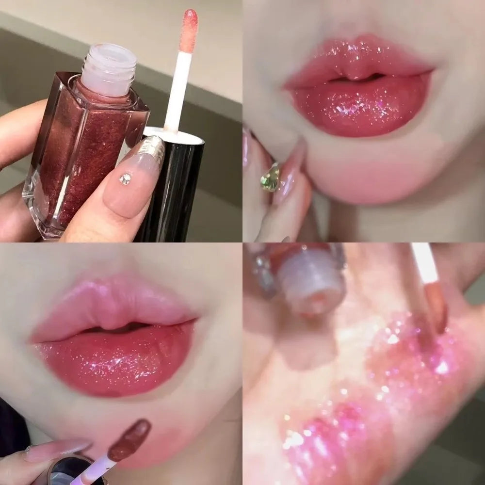 Sparkle Long-Lasting Lip Gloss Non-Fading Moisturizing Liquid Lipstick Non-Sticky Clear Lip Glaze for Women Quake 1