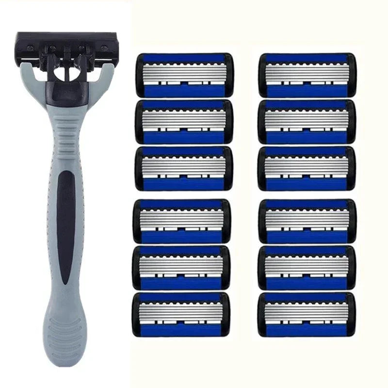 vvocci stainless steel razor tools hair removal Safety razor Men's manual razor 6-layer knife, replaceable razor head Quake M393 1Handle and 12