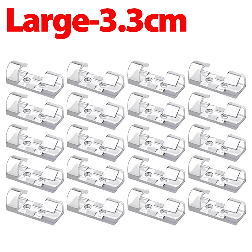 100/20PCS Transparent Plastic Wire Manager Self Adhesive Fixed Wire Clips Storage Tool Home Office Fixed Clamp Wire Winder Hook Quake Large-3.3cm 60PCS
