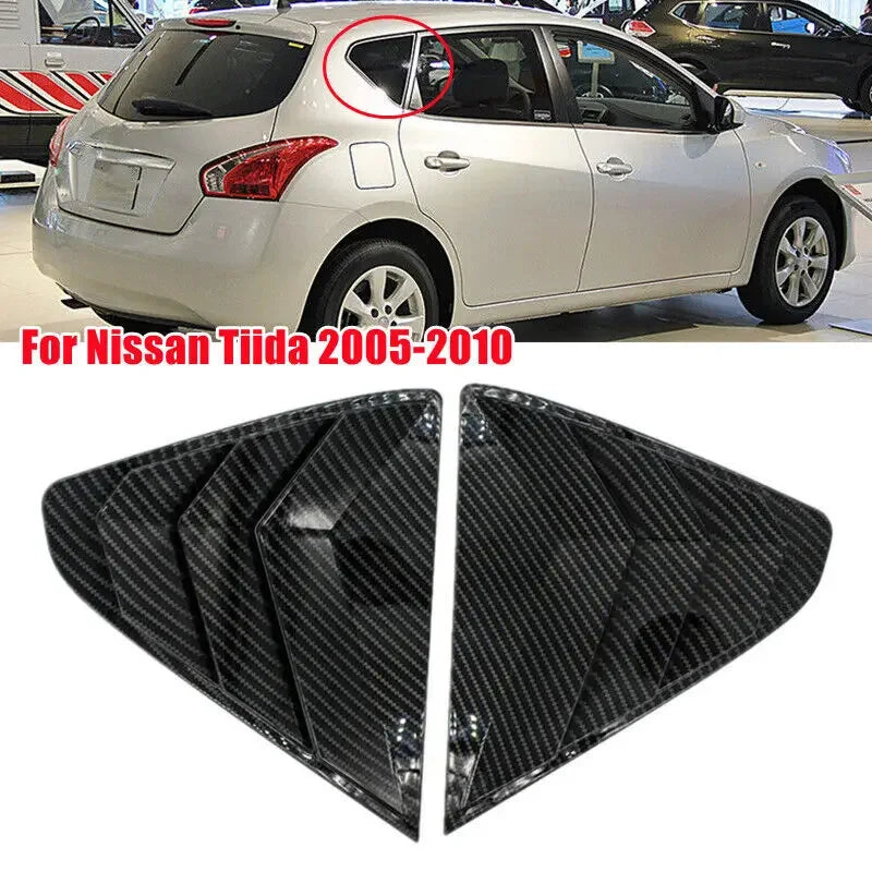 For Nissan Tiida Hatchback 2012-2016 Car Rear Louver Window Side Shutter Cover Trim Sticker Vent Scoop ABS Carbon Fiber Style Quake