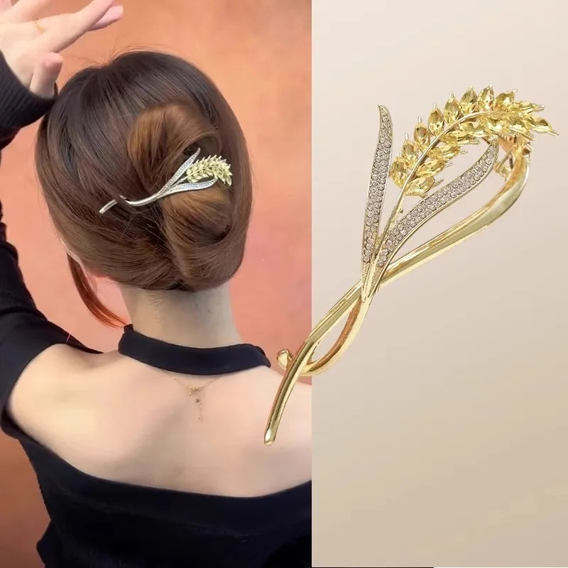 Rhinestone Wheat Tassel Twist Hair Clip Women Girls Flower Hairgrip Metal Headwear Barrettes Banana Clip Accessories Jewelry New Quake