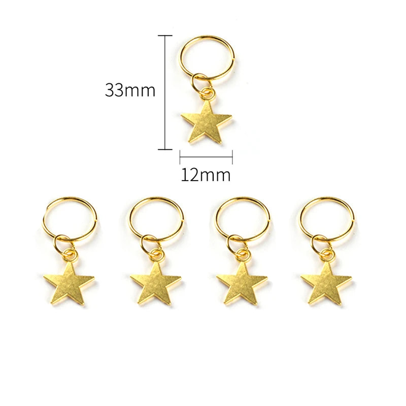 5pcs/Pack Stars Ring Charms Hair Braid Dread Dreadlock Beads Clips Cuffs Rings Jewelry Dreadlock Clasps Hair Accessories Tools Quake 5pcs 1