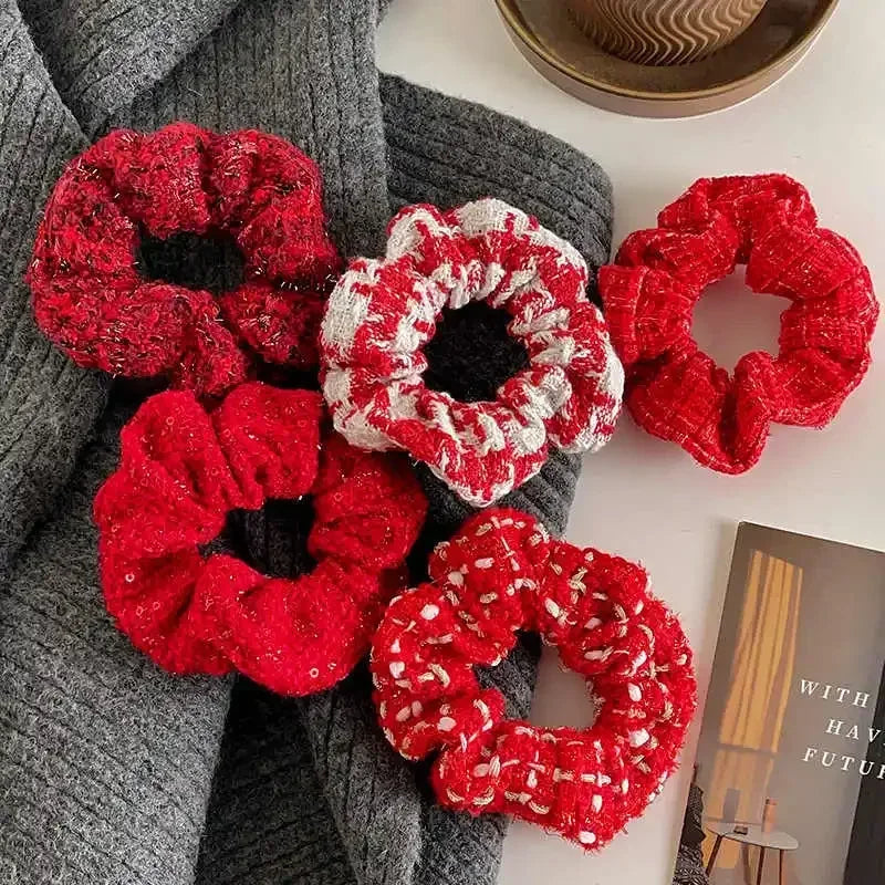New Red Hairbands Headband Rope Christmas Hairband Woman Girls Fashion Sweet Hair Ties Rubber Band Female Party Hair Accessories Quake