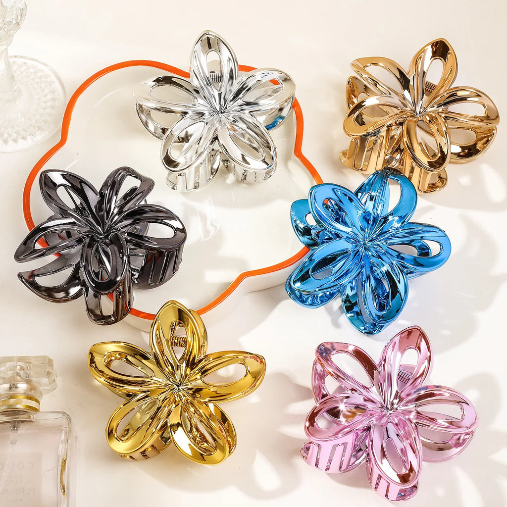 Hollow Flower Hair Claw Clips Women Girls Crab Clip Floral Hair Claws Ponytail Holder Hairpin Barrette Vacation Party Headwear Quake