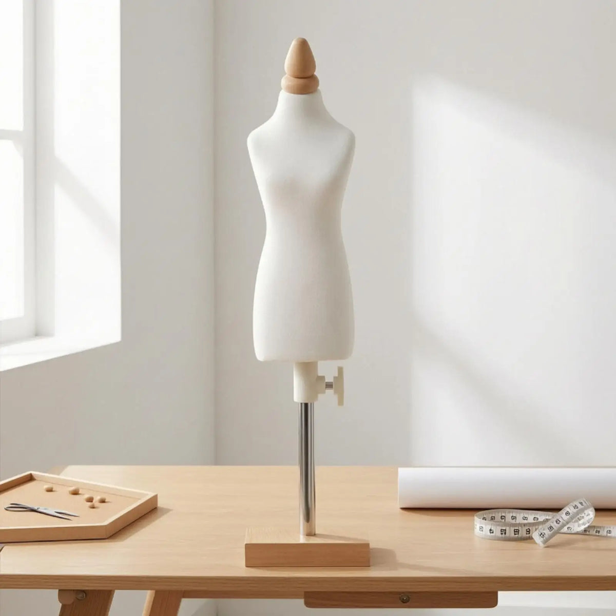 Compact Female Torso Mannequin for Dressmaking with Metal Stand and Wood Neck Cap for Studio Use Quake