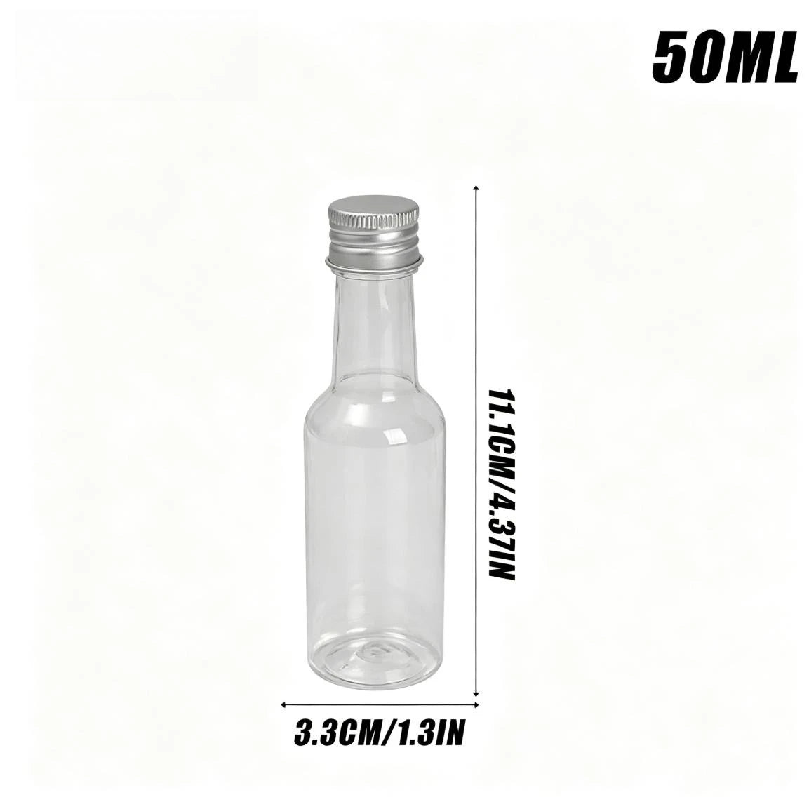 50/10PCS Mini Plastic Wine Bottle 50ML Juice Bottle Portable Reusable Drink Container for DIY Weddings Party Favors Decoration Quake Silver 50PCS