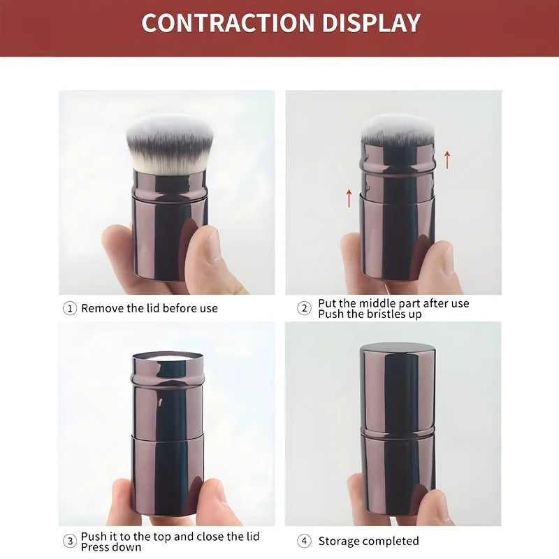1pc Professional Round Head Retractable Makeup Brush, Blush Brush, Foundation Brush, Powder Brush, Synthetic Ultra-soft Setting Quake