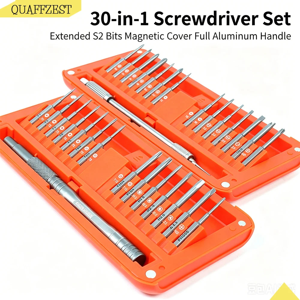 30-in-1 S2 Long Bits Screwdriver Set Magnetic Storage Case Professional Pry Tool Quake