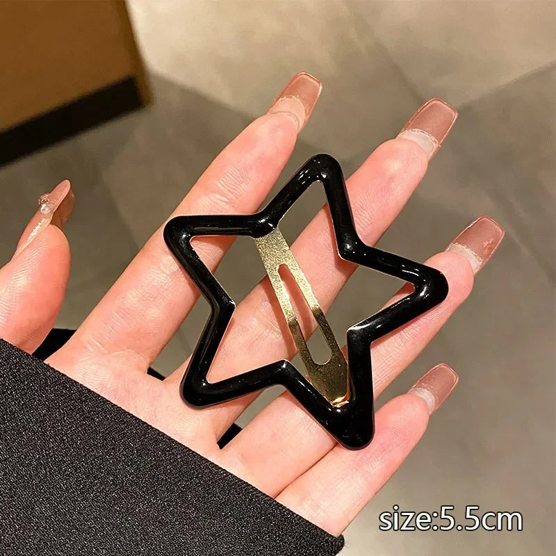 Colorful Y2K Star Hair Clips Women Girls Pentagram Clouds Metal Snap Clip Hairpins Barrettes Hair Grip Jewelry Bobby Hair Pins Quake black