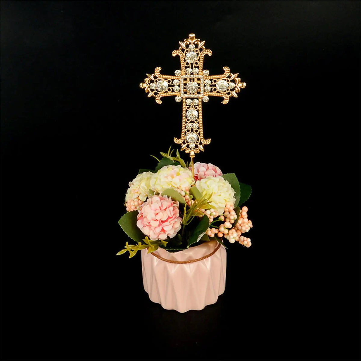 First Communion Cross Cake Topper Rhinestone Accessory Religious Vintage Cross Bunting for Celebration Wedding Christening Girl Quake