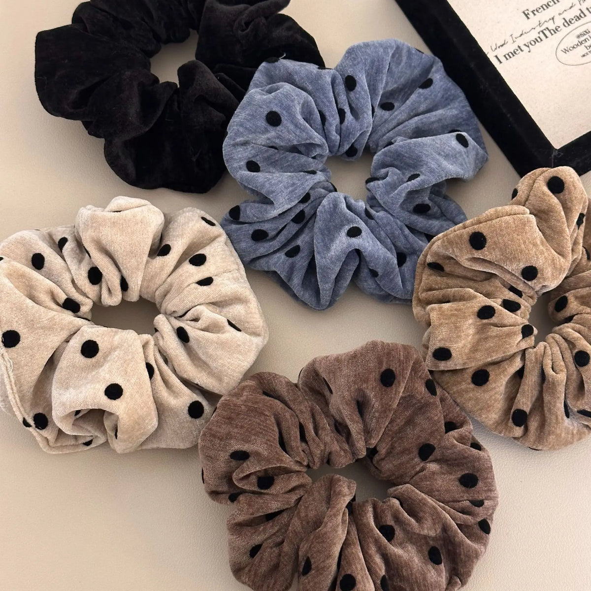 Velvet Polka Dot Hairbands Women Large Polka Dot Ruffle Hair Scrunchies Simple Elegant Hairbands Ponytail Holder Style Headwear Quake