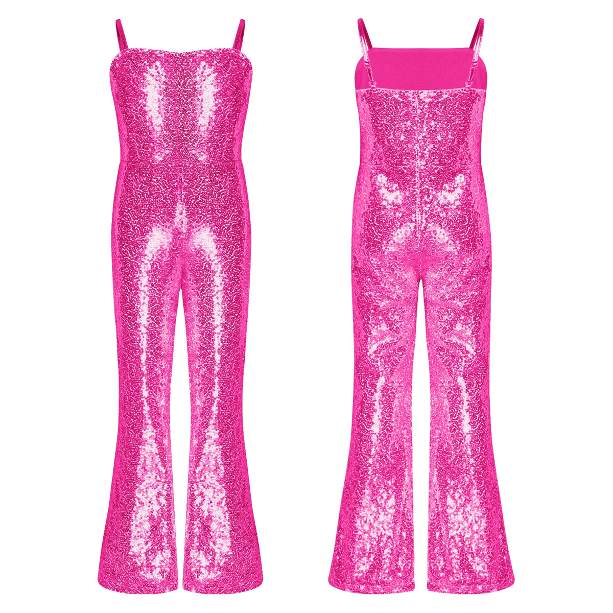 Shiny Halloween Hippie Costume Bell Bottom Jumpsuit for Girls Movie Character Sequins Disco Outfit 70s 80s Prom Party Costume Quake
