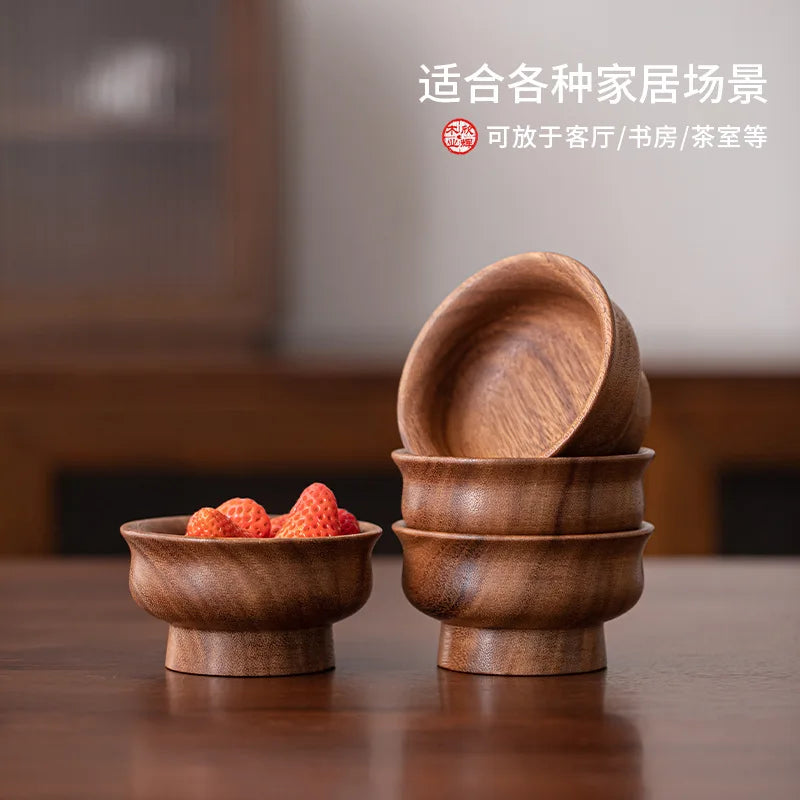 Wooden milk tea bowl fruit plate solid wood light luxury bowl dried fruit tall plate wooden fruit plate classy fruit plate Quake