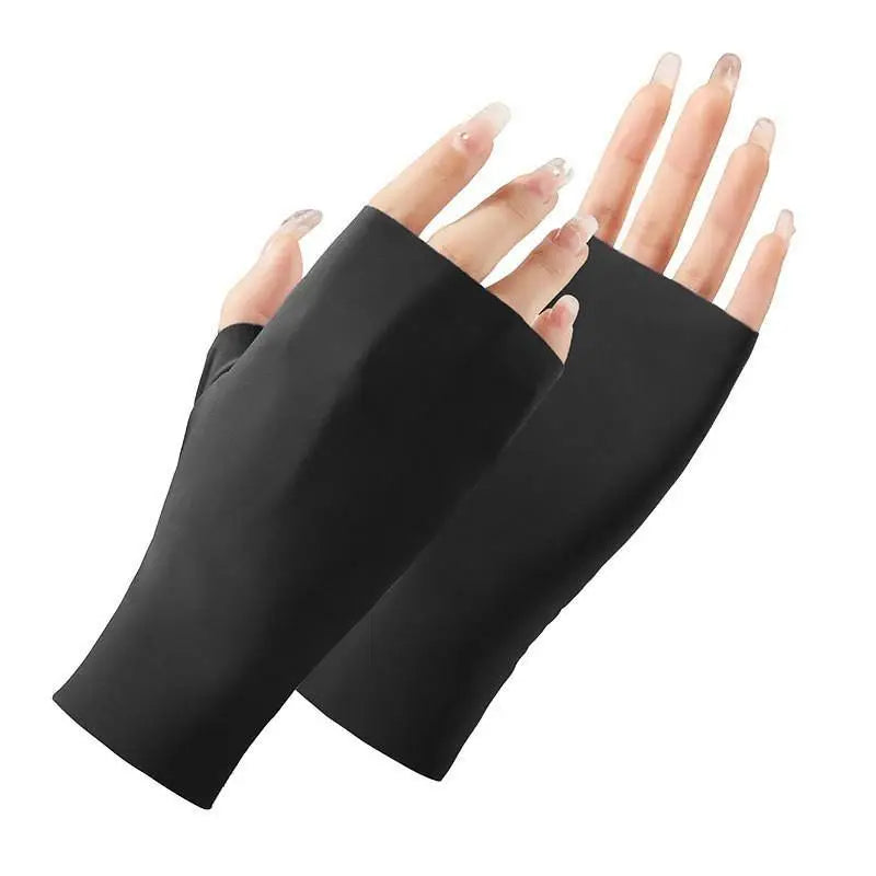 Pro Uv Protection Gloves For Nail Art Gel Nail Lamp Sunscreen Gloves Fingerless Hand Sun Care Thin Cool Ice Silk Silky Sun Glove Quake BK