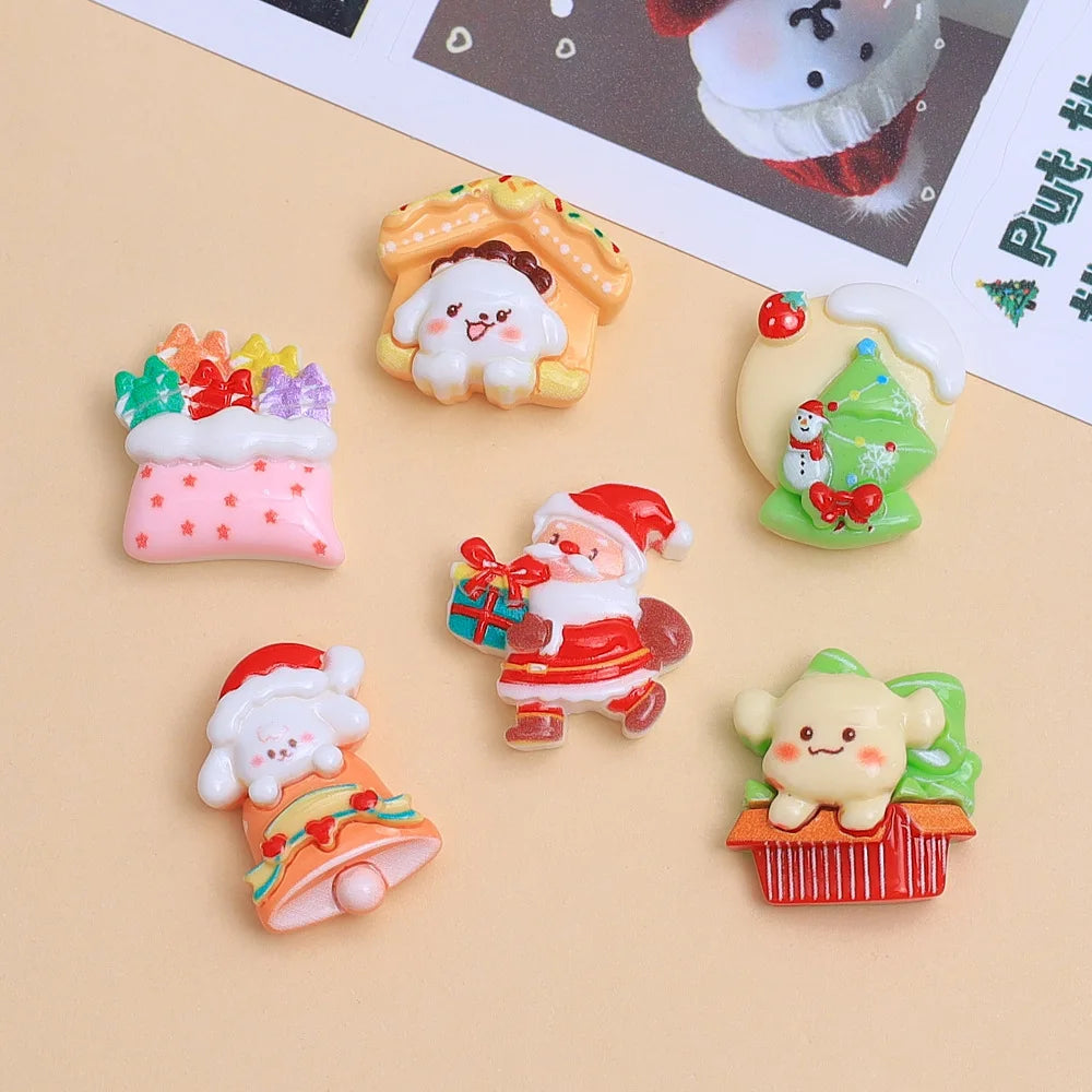 20Pcs New Christmas Cartoon Tree Santa Claus House Flat Back Resin Cabochons DIY Jewelry Hairpin Craft Decor Accessories Quake