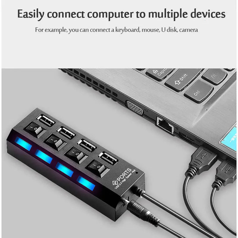USB 2.0 Hub Multi USB Splitter Hub Use Power Adapter 4/7 Port Multiple Expander USB Hub with Switch 30CM Cable Quake