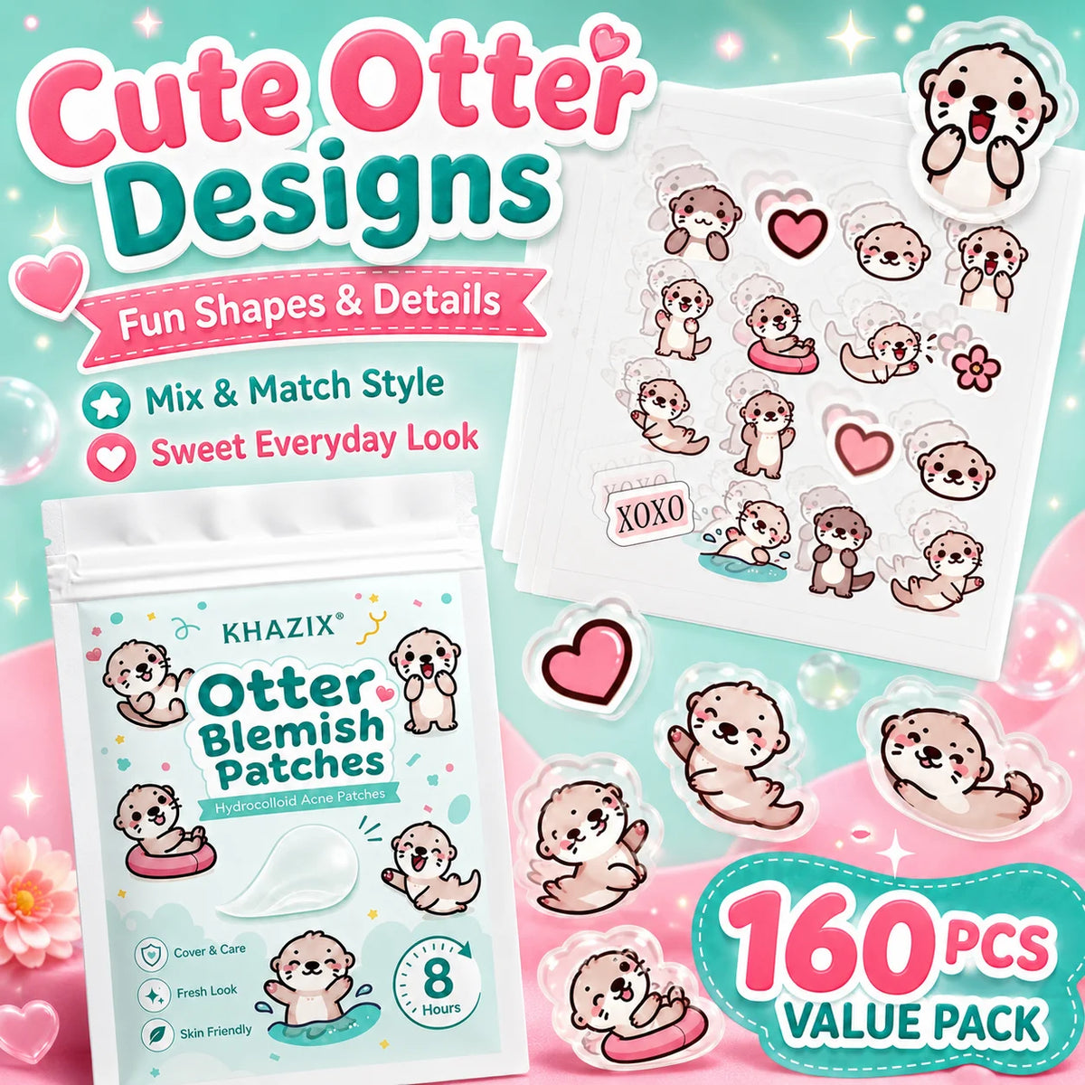 160PCS Cartoon acne patch, cute cat-shaped facial concealer acne patch, safe, non-toxic, gentle and non-irritating Quake