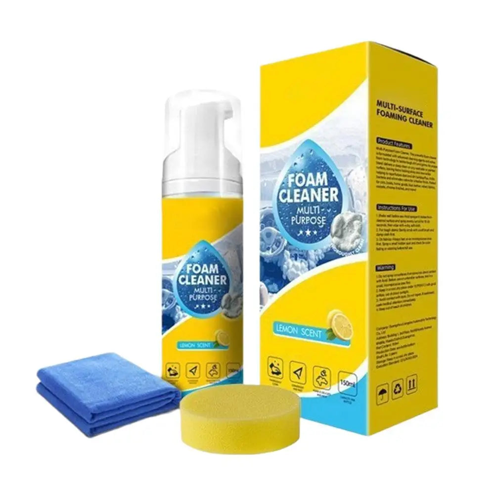 Multipurpose Car Interior Foam Cleaner for Leather Seats Fabric Roof White Shoes Neutral Stain Remover with Sponge Cloth Quake A 1PCS