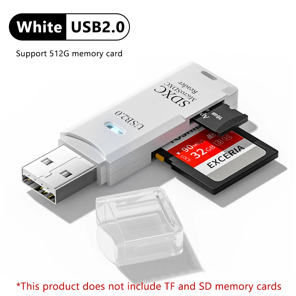 USB 3.0 Card Reader SD TF Card Memory Card Reader 2 IN 1 High Speed Smart Cardreader Adapter For PC Laptop Accessories Quake USB 2.0 White