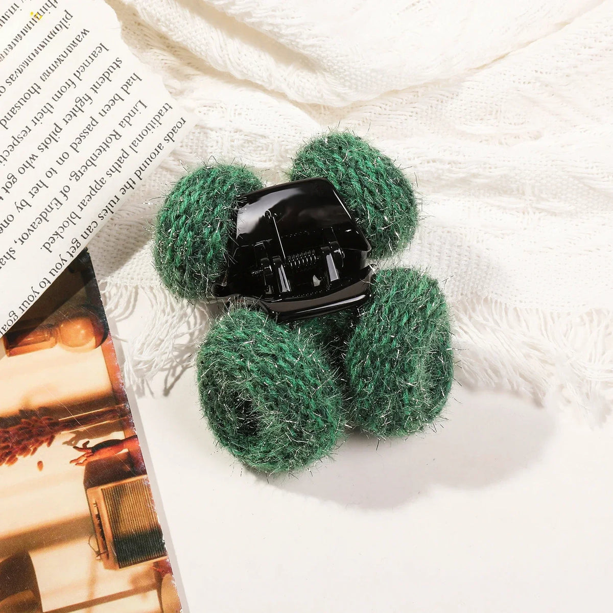 Autumn Winter Solid Color Wool Knitted Hair Claw Korean Fashion Sweet Ponytail Clip Handmade Female Hair Clip Hair Accessories Quake ys green