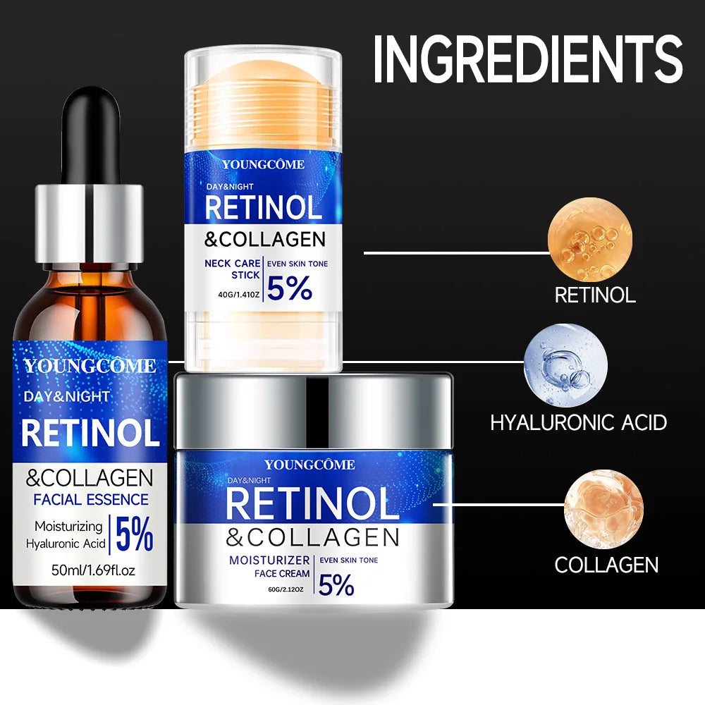 Retinol & Collagen Moisturizing Repair Cream and Serum Set Skin Collagen Essence Skin Care Set Cosmetics Travel Package Quake