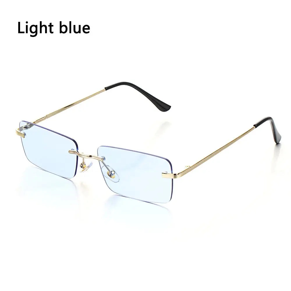 Fashion Rimless Rectangle Sunglasses Women Luxury Design Sun Glasses Ladies Retro Gradient Eyewear Summer UV400 Sun Shades Quake Light blue