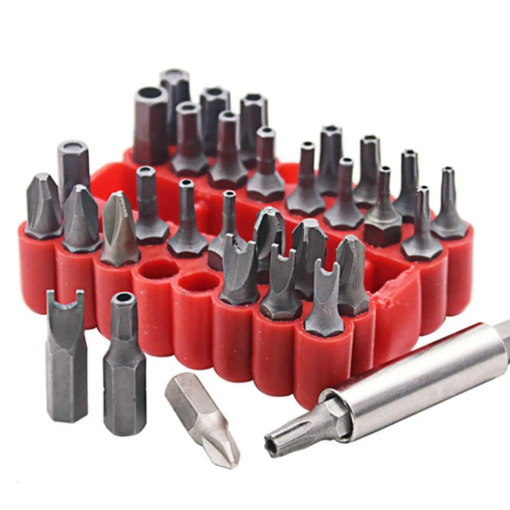 33Pcs Security Bit Steel with Extension Bit Holder, Tri Wings Torq Screwdriver Quake