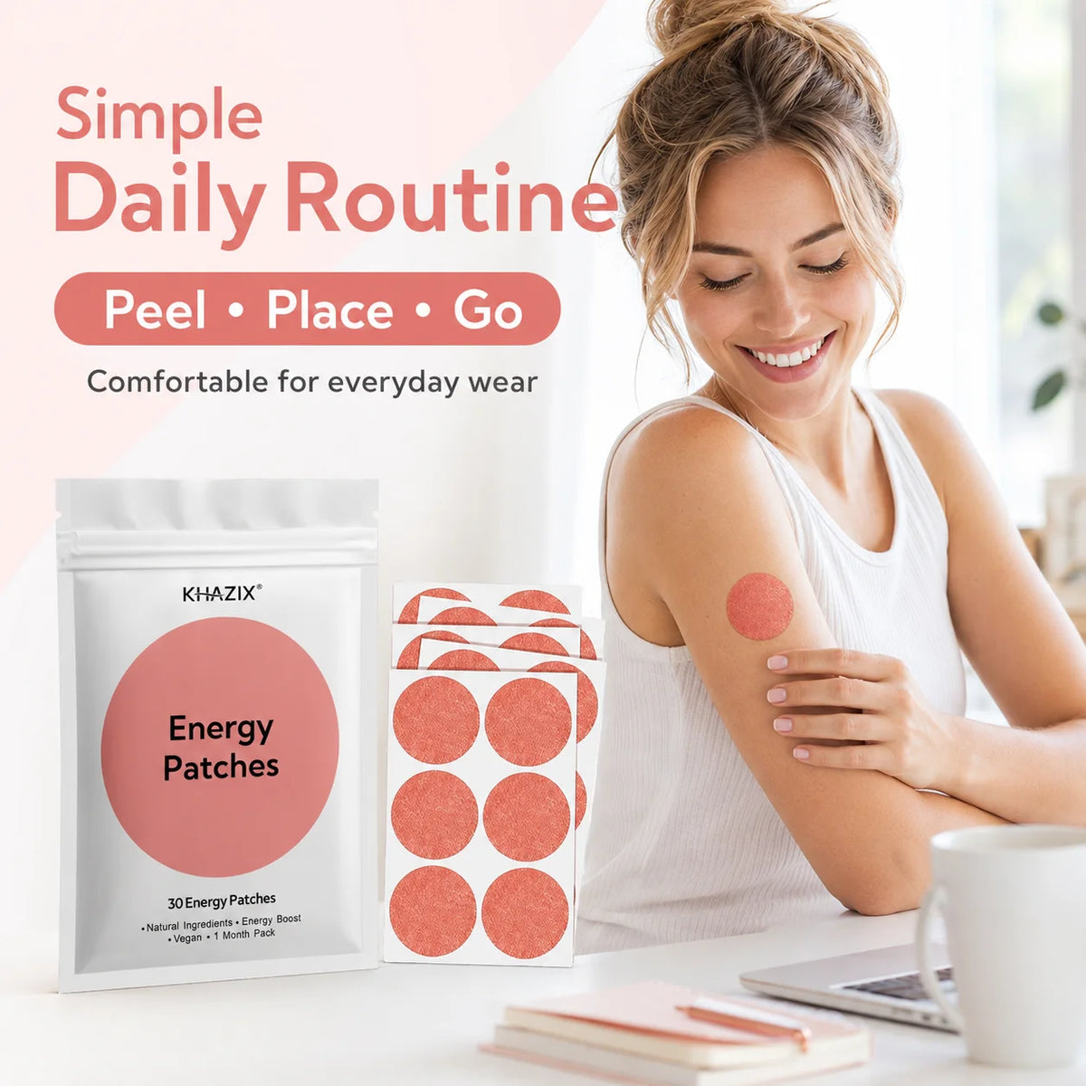 30Pcs Energy Patches Natural Ingredients Vegan Friendly Daily Energy Boost Patch Portable Body Stickers for Work Travel Sports Quake