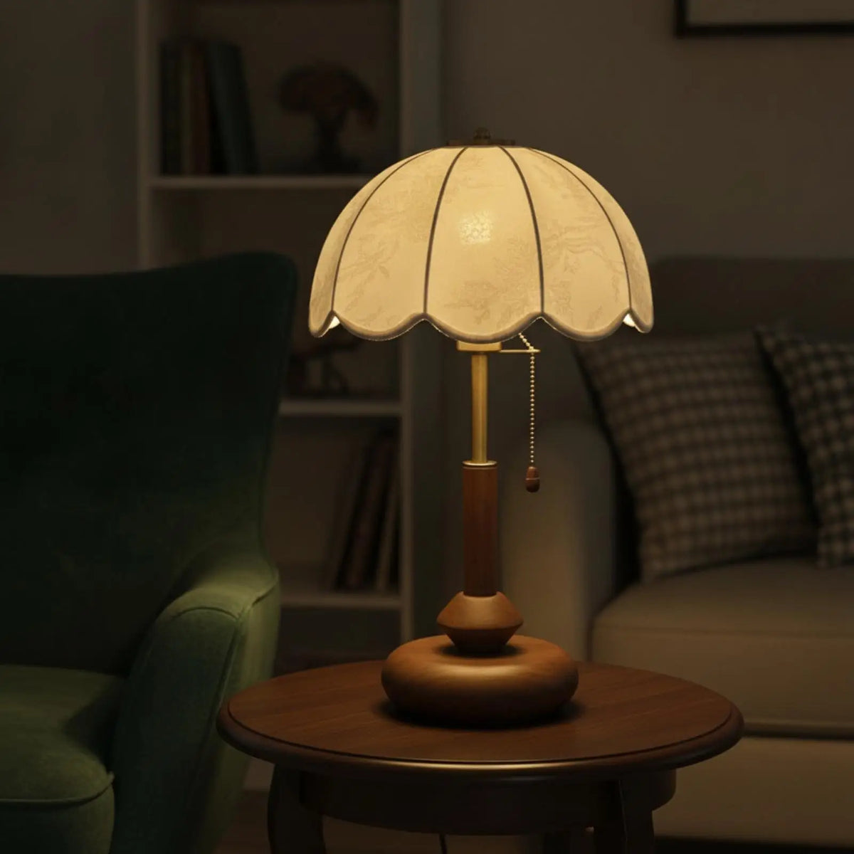 Wooden Table Lamp Vintage Table Lamp with Wood Base Floral for Nightstand, Reading Nook Quake