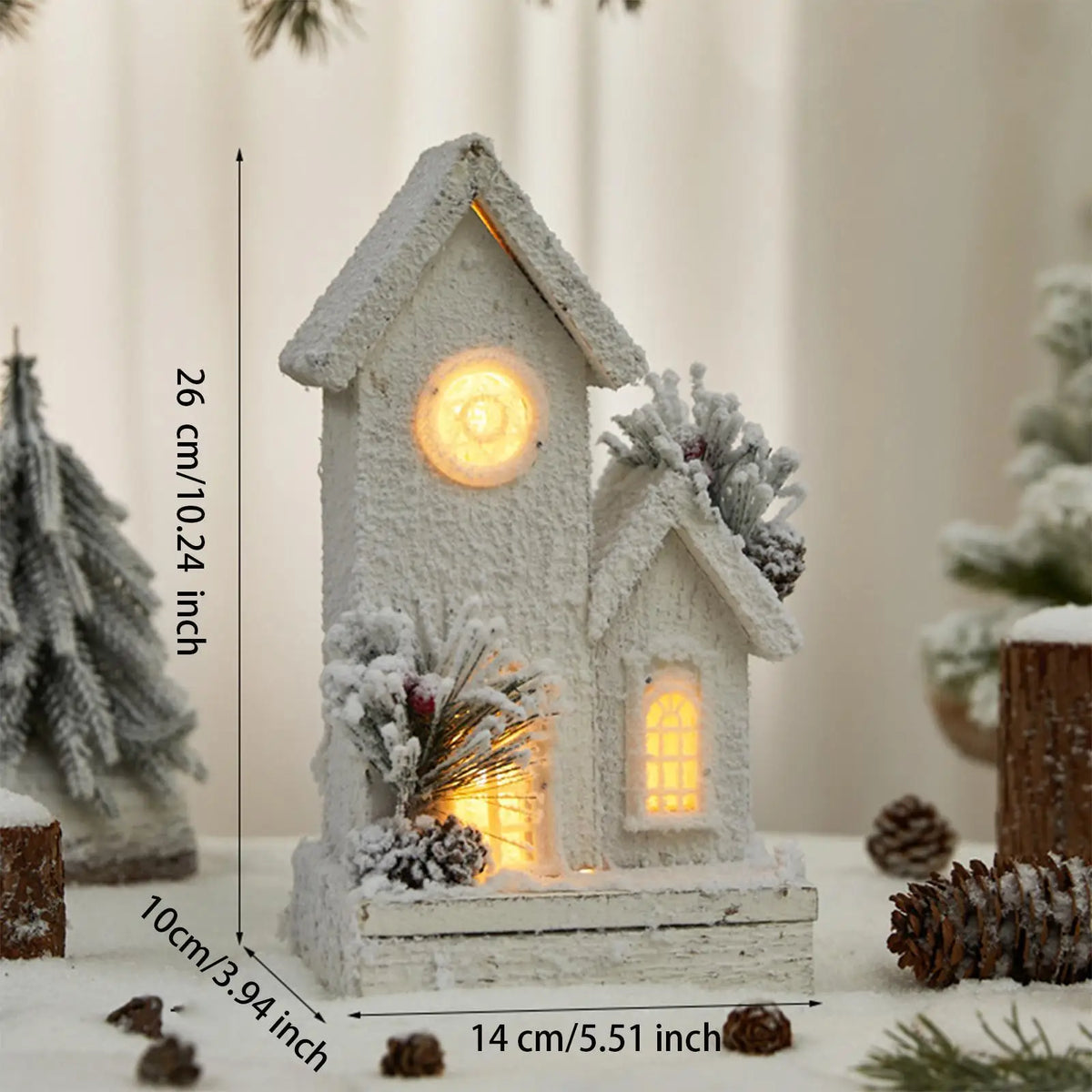 Wooden Christmas Village House Model with Light Xmas Displays Decorative 5.5x4x10.2inch for Living Room Lightweight Versatile Quake