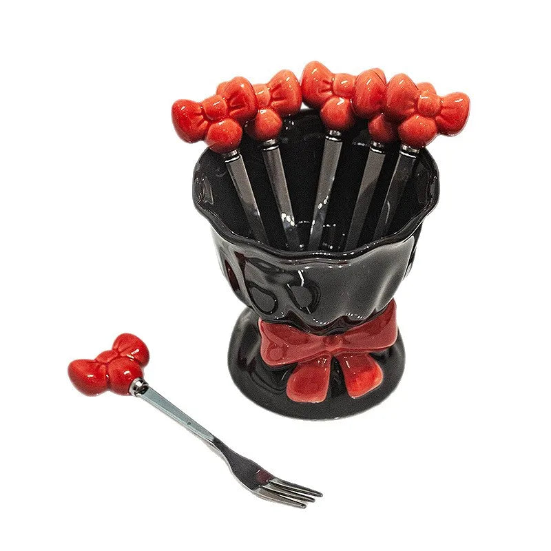Fruit Fork Household Stainless Steel Dessert Small Fork Dining Table Desktop Storage Set Quake