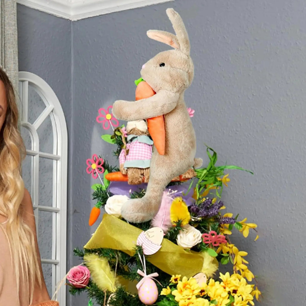 Easter Bunny Tree Topper Ornaments Decoration Plush Doll for Home Party Supplies Basket Stuffers Festival Toddlers Kids Table Quake