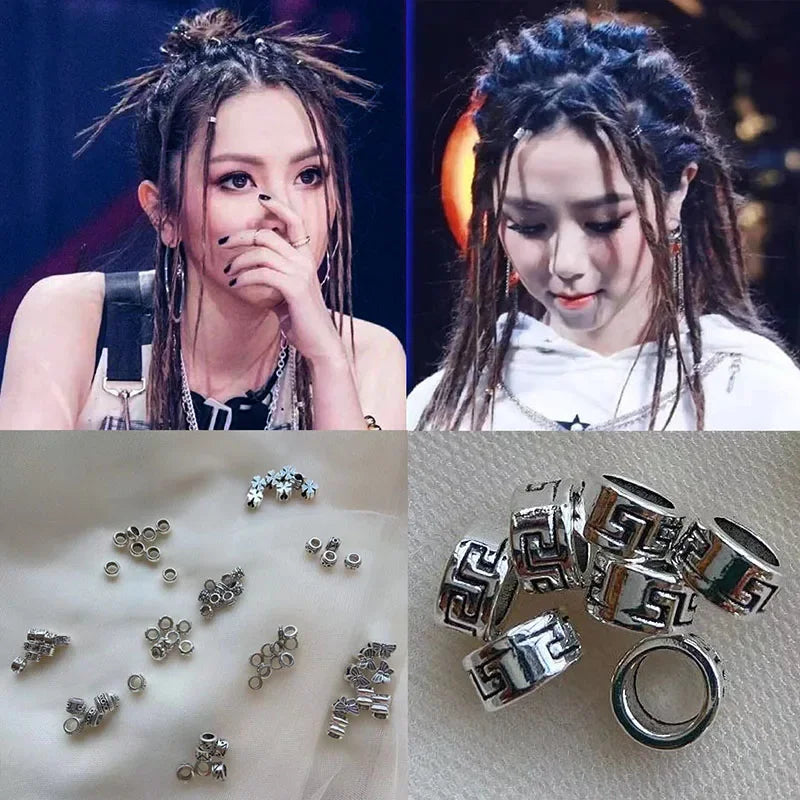 5/10Pcs Gold Charms Diy Hairs Braid Dread Dreadlock Beads Hair Ring Rope Elastic Hair Bands Ponytail Hairstyle Hair Accessories Quake
