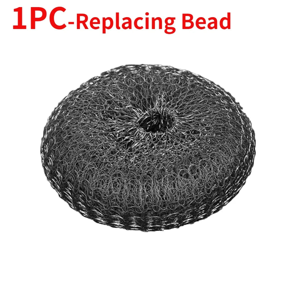Steel Wire Ball Pot Brush Kitchen Pan Dishes Cleaning Brush Long Handle Metal Wool Scourer Strong Decontamination Cleaning Brush Quake 1PC-Replacing Bead