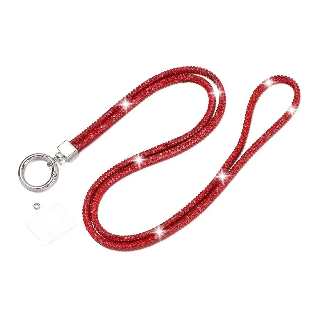 Glitter Rhinestone Phone Lanyard Phone Diamond Crystal Chain Straps Keychain Hanging Anti-lost Rope Quake red