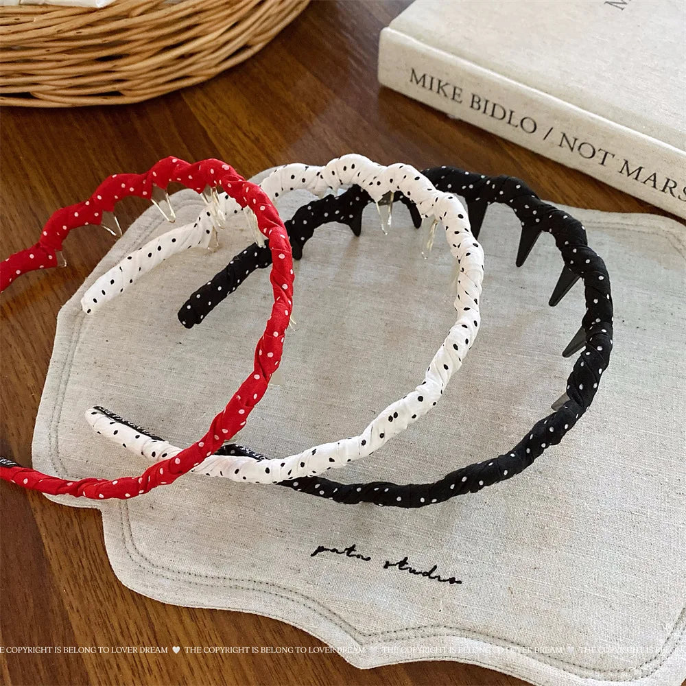 Retro Polka Dot Wave Headband Simple Korean Versatile Anti-slip Headband Sweet Elegant Women Hair Accessories Makeup Beauty Tool Quake